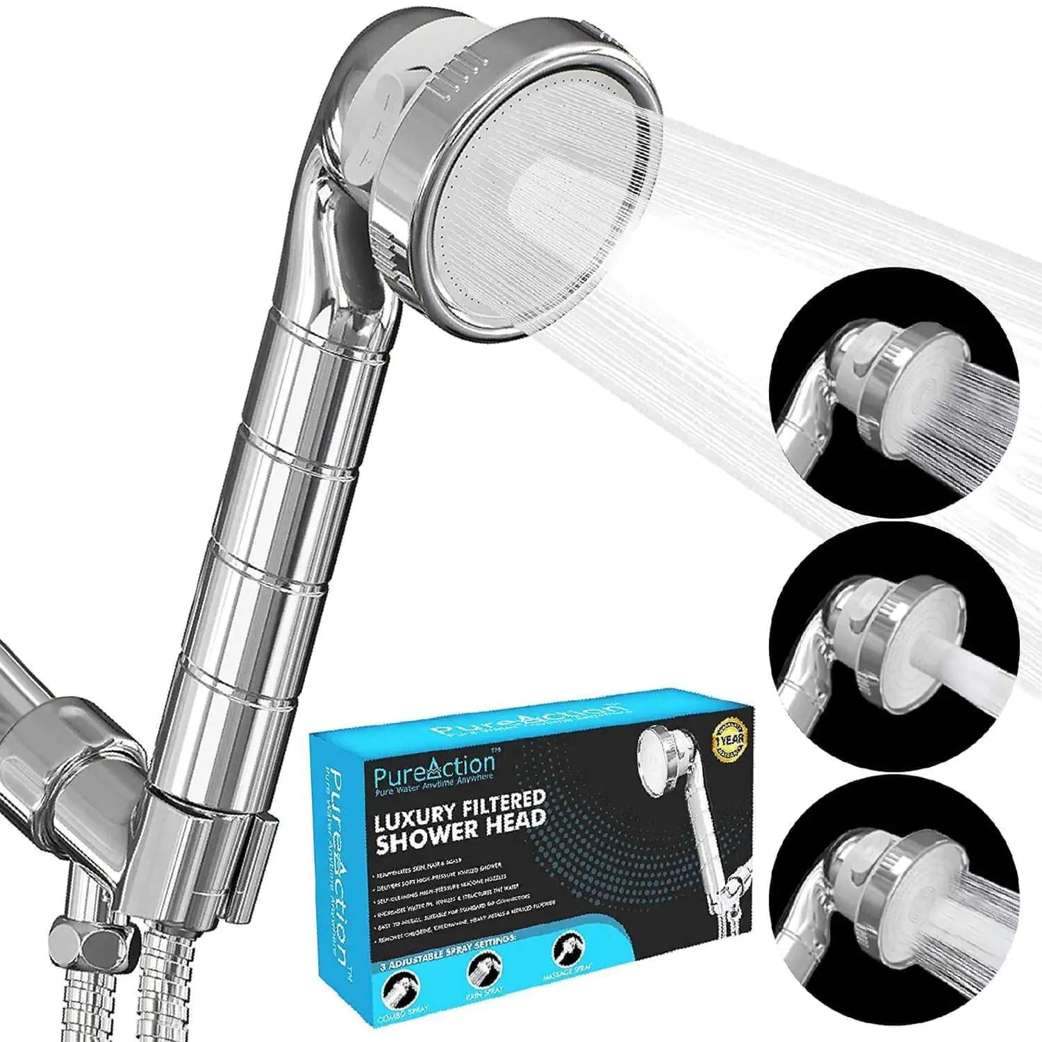 Luxury Filtered Shower Head with Handheld Hose Hard Water Softener